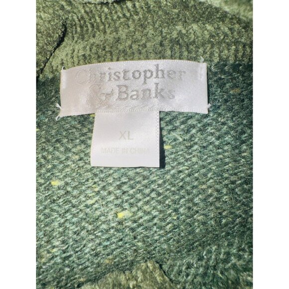 Christopher & Banks Wool Reindeer Zip Christmas Holiday Ugly Sweater XL Green - Picture 5 of 12